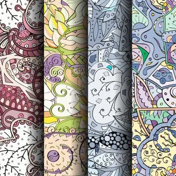 Set of tracery colorful seamless patterns. Stockillustratie