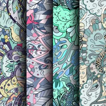 Set of tracery colorful seamless patterns. Illustrazione stock