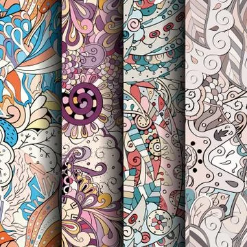 Set of tracery colorful seamless patterns. Stockillustratie