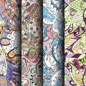 Set of tracery colorful seamless patterns. Stock-Illustration