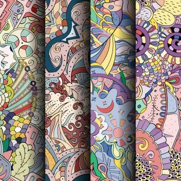 Set of tracery colorful seamless patterns. Stock-Illustration