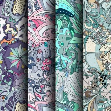 Set of tracery colorful seamless patterns. Stock Illustration