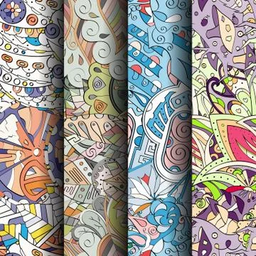 Set of tracery colorful seamless patterns. Stock Illustration
