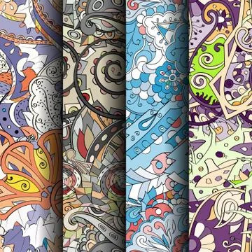 Set of tracery colorful seamless patterns. Stock Illustration