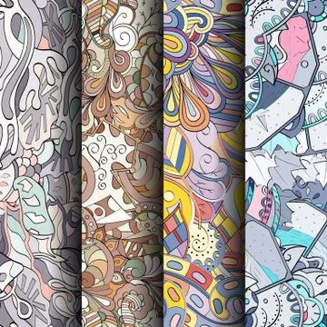 Set of tracery colorful seamless patterns. Stock Illustration