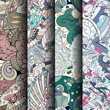 Set of tracery colorful seamless patterns. Illustrazione stock