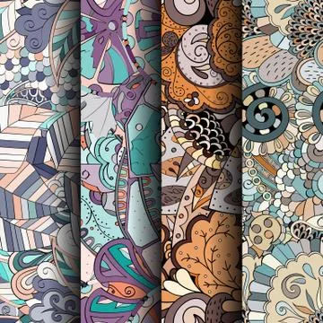 Set of tracery colorful seamless patterns. Stock-Illustration