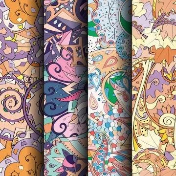 Set of tracery colorful seamless patterns. Stock Illustration
