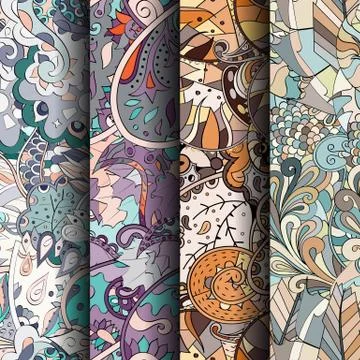 Set of tracery colorful seamless patterns. Stock Illustration