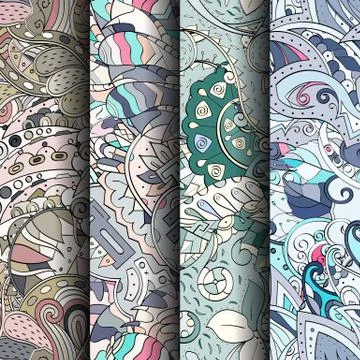 Set of tracery colorful seamless patterns. Stock Illustration