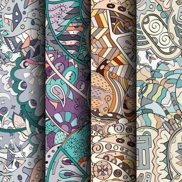 Set of tracery colorful seamless patterns. Illustrazione stock