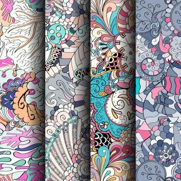 Set of tracery colorful seamless patterns. Illustrazione stock