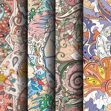 Set of tracery colorful seamless patterns. Stock Illustration