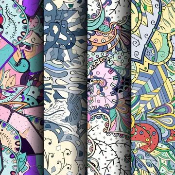 Set of tracery colorful seamless patterns. Stock Illustration