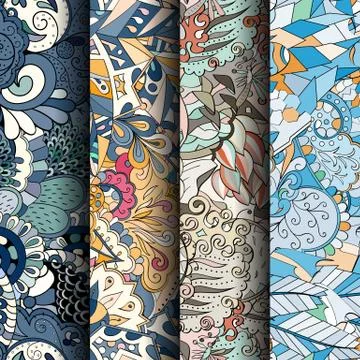 Set of tracery colorful seamless patterns. Stock Illustration