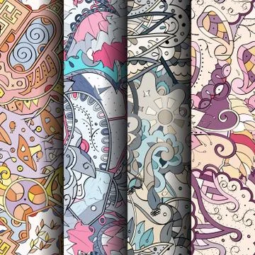 Set of tracery colorful seamless patterns. Stock Illustration