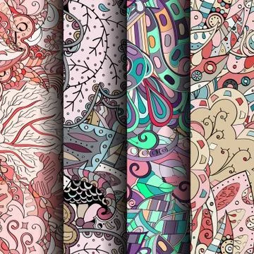 Set of tracery colorful seamless patterns. Stockillustratie
