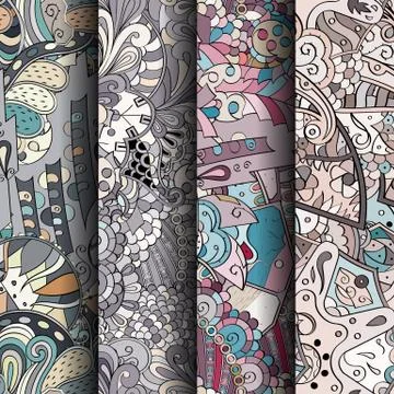 Set of tracery colorful seamless patterns. Stock Illustration