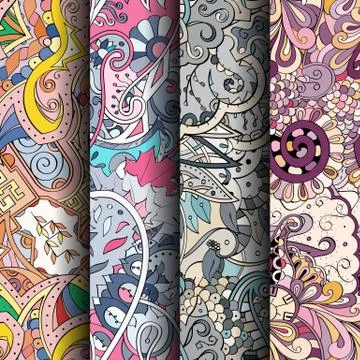 Set of tracery colorful seamless patterns. Illustrazione stock