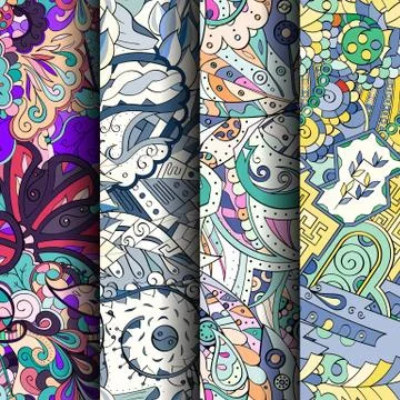 Set of tracery colorful seamless patterns. Stock Illustration