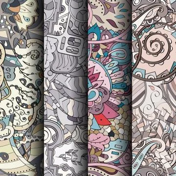 Set of tracery colorful seamless patterns. 스톡 일러스트