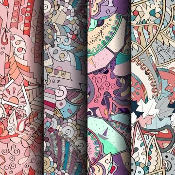 Set of tracery colorful seamless patterns. Illustrazione stock