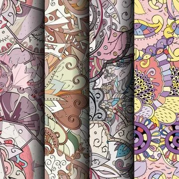 Set of tracery colorful seamless patterns. Stock Illustration