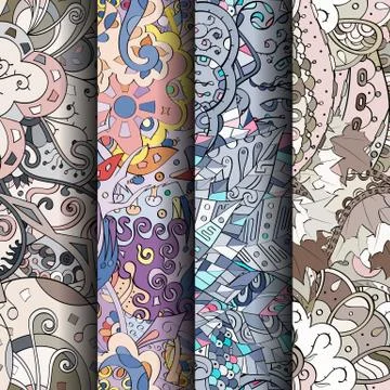 Set of tracery colorful seamless patterns. Stock Illustration