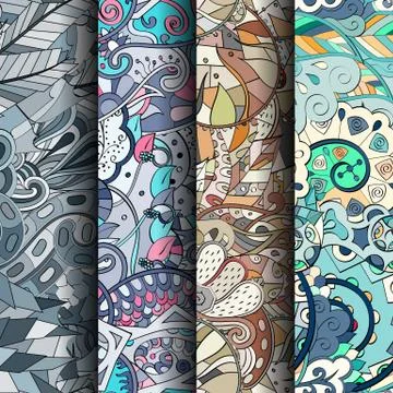 Set of tracery colorful seamless patterns. Stock Illustration