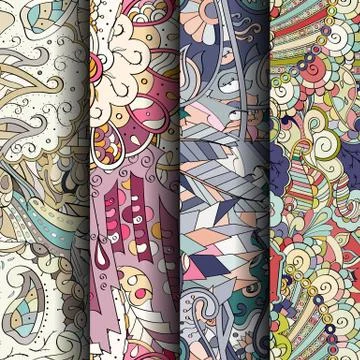 Set of tracery colorful seamless patterns. Stock Illustration