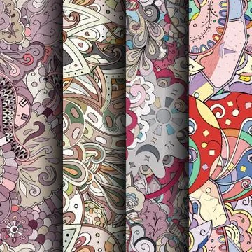 Set of tracery colorful seamless patterns. Stock Illustration