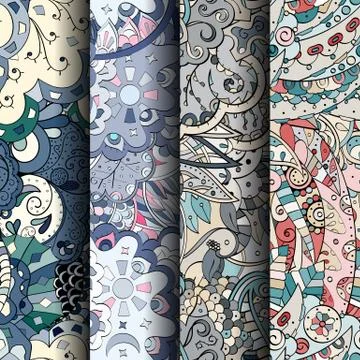 Set of tracery colorful seamless patterns. Stock Illustration
