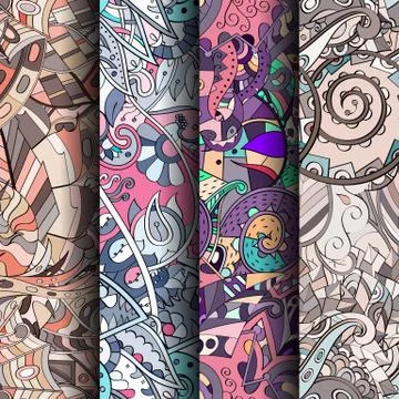 Set of tracery colorful seamless patterns. Illustrazione stock