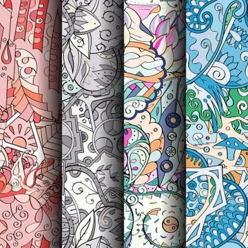 Set of tracery colorful seamless patterns. Stock Illustration