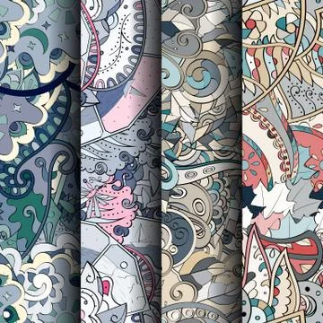 Set of tracery colorful seamless patterns. Stock Illustration