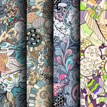 Set of tracery colorful seamless patterns. Stock Illustration