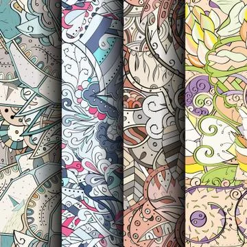 Set of tracery colorful seamless patterns. Stock Illustration