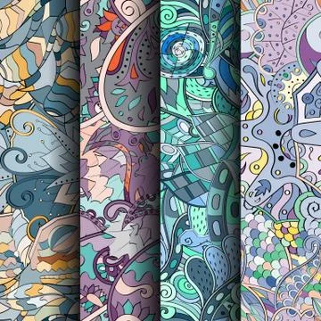 Set of tracery colorful seamless patterns. Illustrazione stock