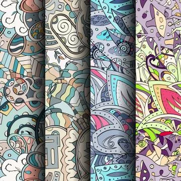 Set of tracery colorful seamless patterns. Stock-Illustration