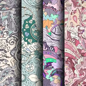 Set of tracery colorful seamless patterns. Stock Illustration