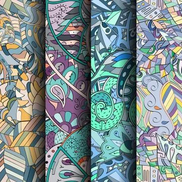 Set of tracery colorful seamless patterns. Illustrazione stock