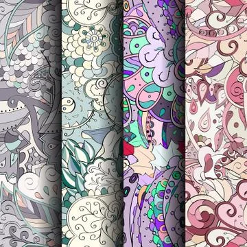 Set of tracery colorful seamless patterns. Stock Illustration