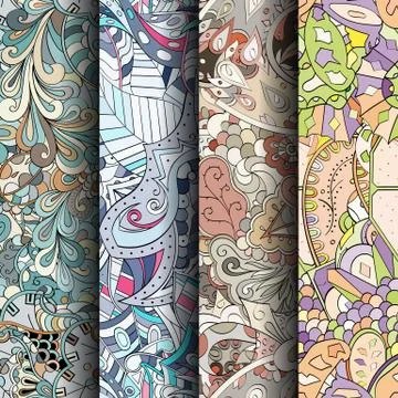 Set of tracery colorful seamless patterns. Stock Illustration