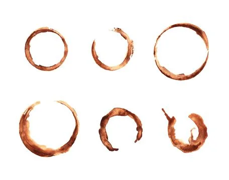 Set of traces of cup of coffee isolated on white background. Coffee blots. Stock Illustration