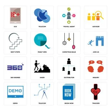 Set of tracker, book now, demo, distributor, 360 degree, christmas bulb, next Free Stock Illustration