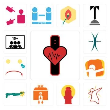 Set of tracker, dab, fire hydrant, bank branch, shotgun, cost uction, elastic Illustrazione stock gratuita