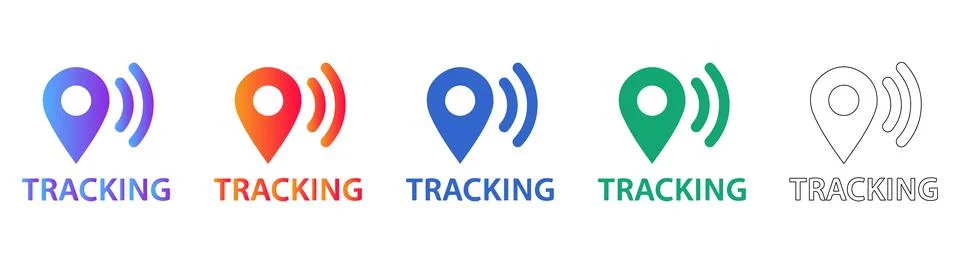 Set of Tracking Map Pin Icons with Signal Radiating Waves Stock Illustration