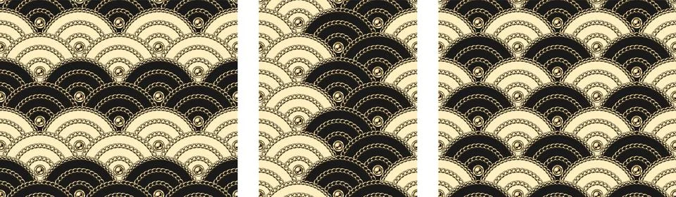 Set of traditional asian wave patterns. Stock Illustration