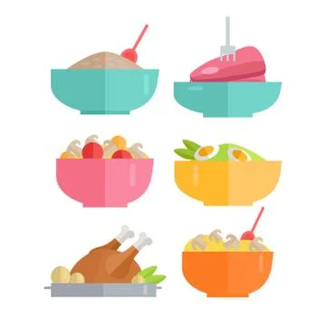 Set of Traditional Dishes Vectors in Flat Design Stock Illustration