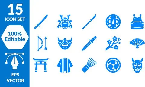 Set of Traditional Japanese Samurai Elements and Cultural Icon Bundle Colle.. Stock Illustration